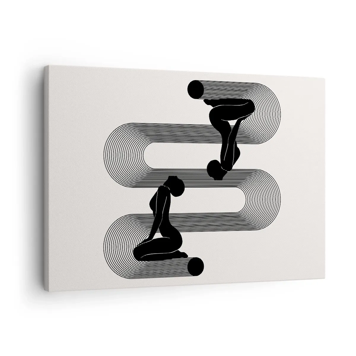 Schilderen op canvas - Zwarte silhouetten met geometrische lijnen op een lichte achtergrond - 70x50cm - Sensuele symmetrie - Moderne wanddecoratie voor woonkamer en slaapkamer ARTTOR
