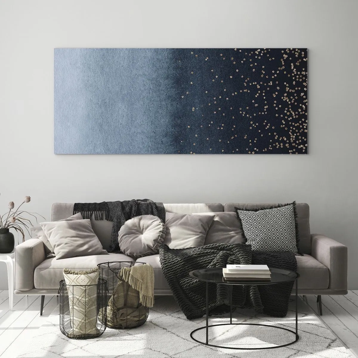 Schilderen op glas - Samenstelling - blauwe fasen - 120x50 cm