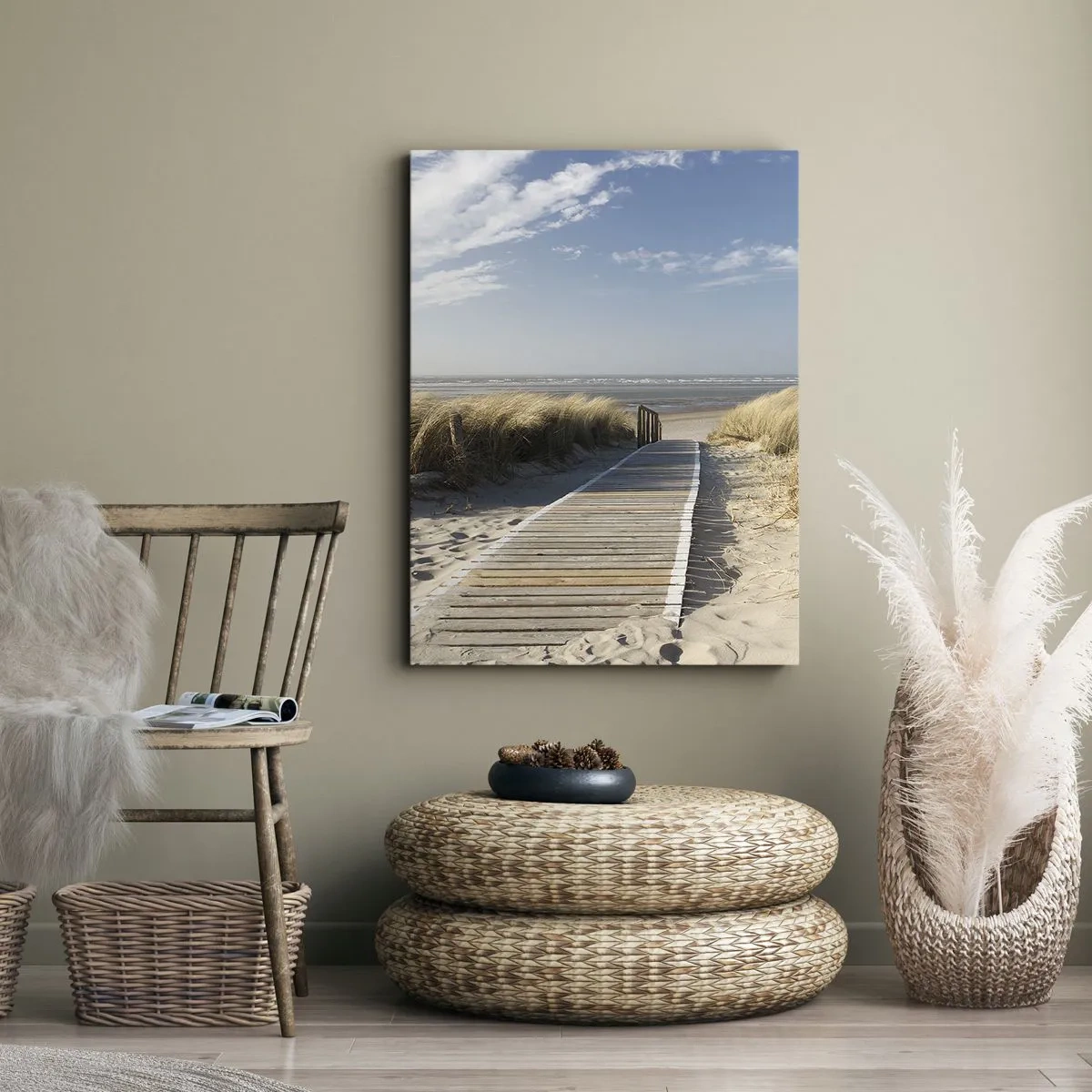 Schilderen op canvas - Achter het duin, in het ruisen van gras - 55x100 cm