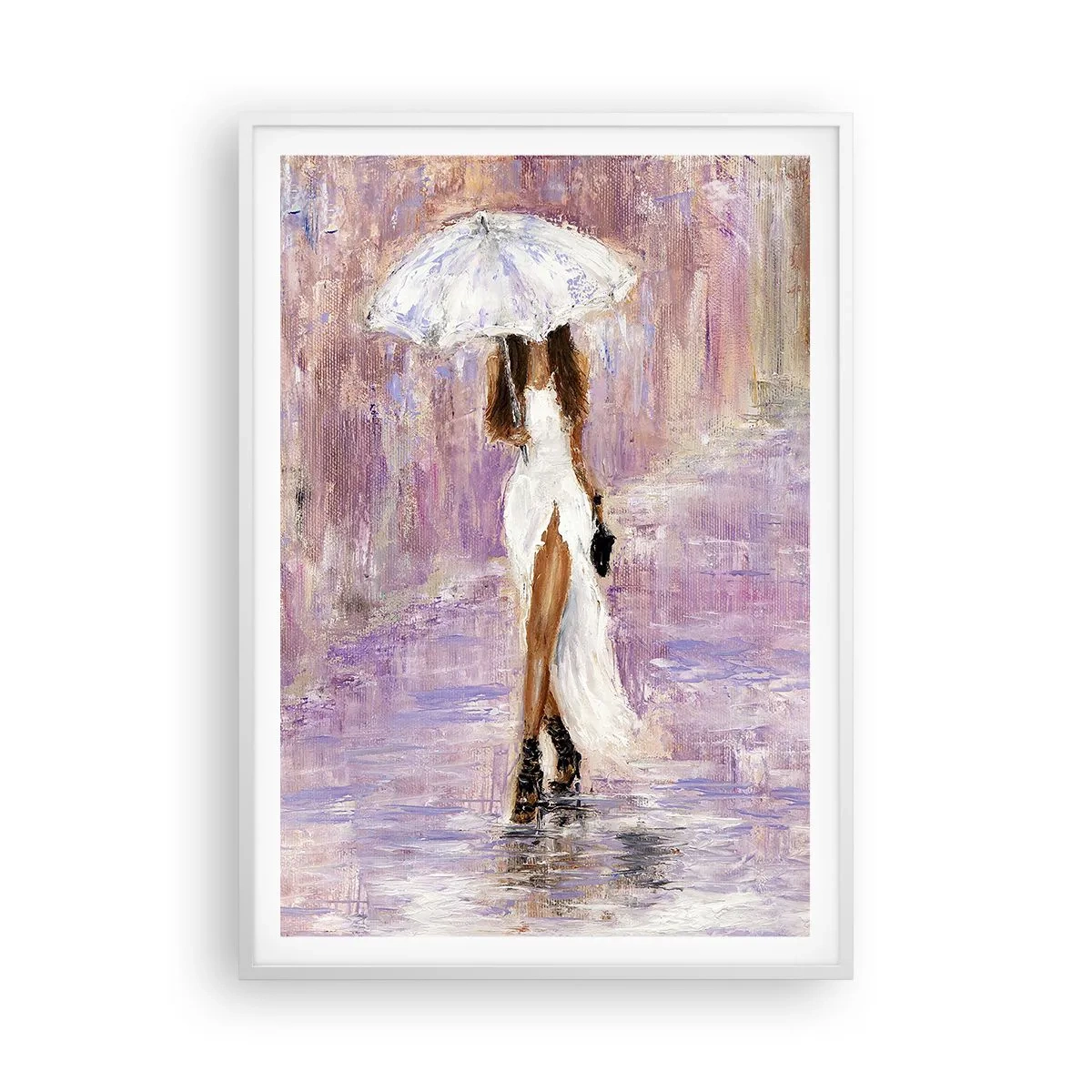 Poster in een witte lijst - In de lila regen - 70x100 cm