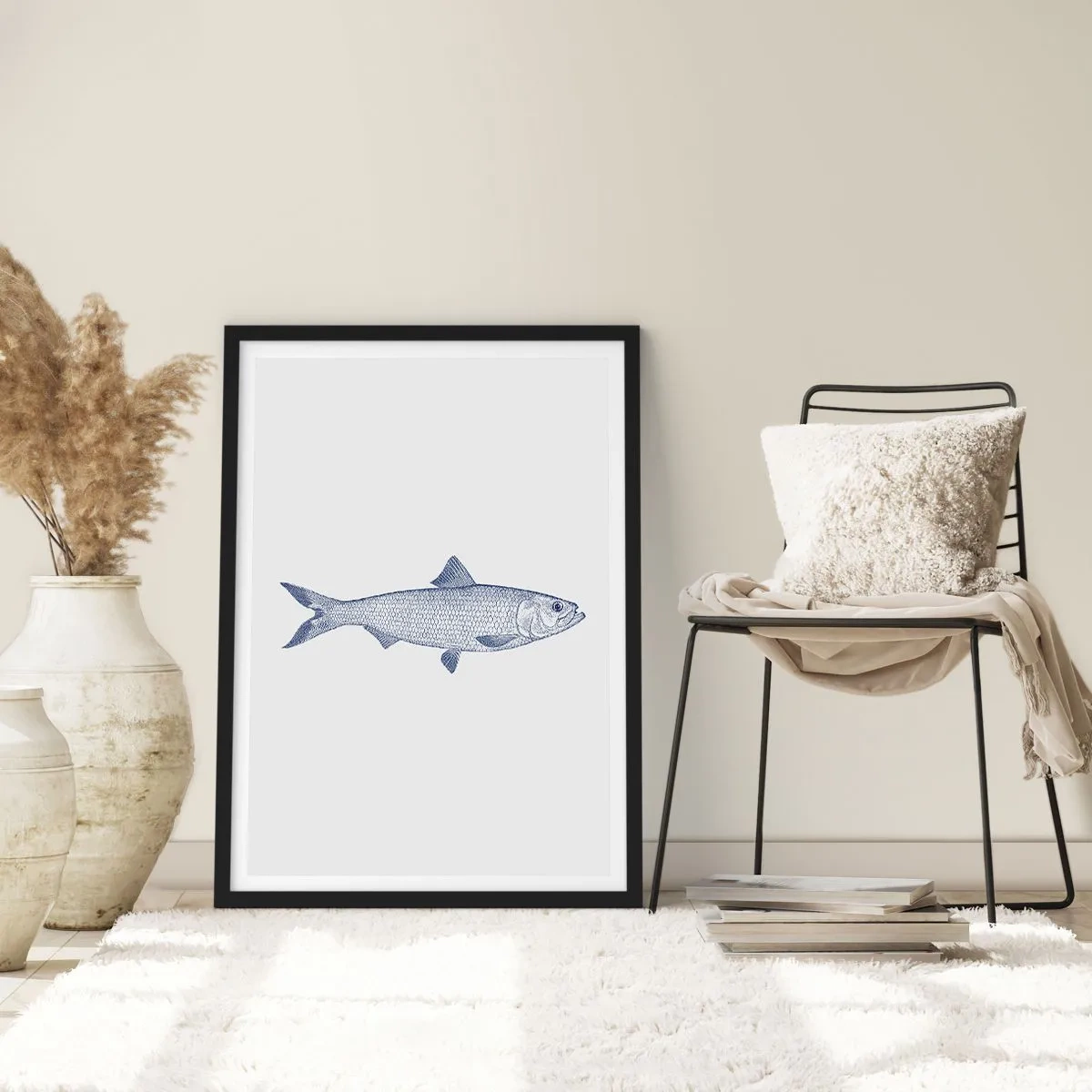 Poster in een zwarte lijst - Minimalistische vintage visillustratie - 50x70cm - Groeten uit de noordelijke zeeën - Moderne wanddecoratie voor woonkamer en slaapkamer ARTTOR