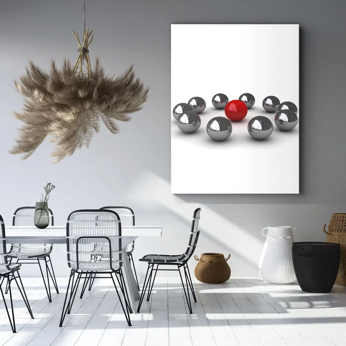 Schilderen op canvas - Een cirkel in zilver en rood - 50x70 cm
