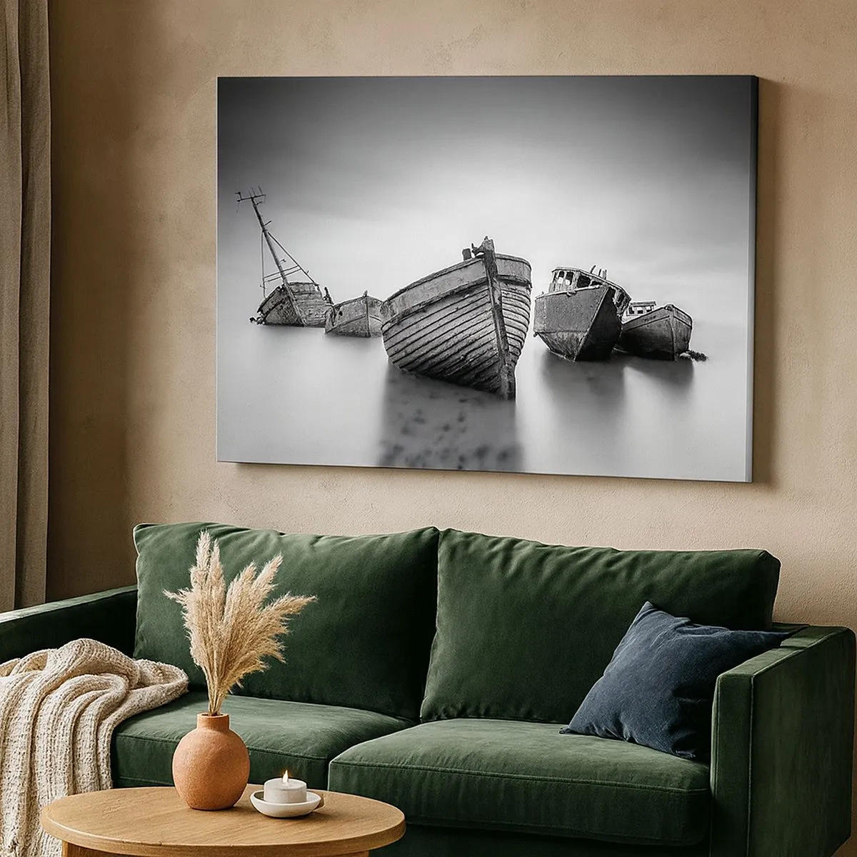 Schilderen op canvas - Verlaten boten op kalm water - 70x50cm - Alleen herinneringen ... - Moderne wanddecoratie voor woonkamer en slaapkamer ARTTOR