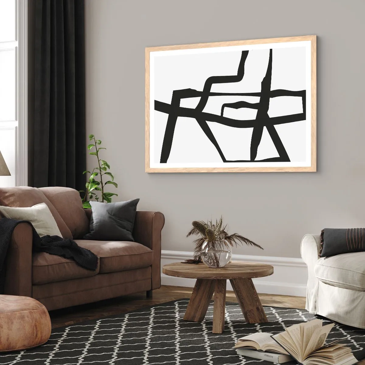 Een poster in een licht eiken lijst - Zwart-wit ontwerp - 40x30 cm