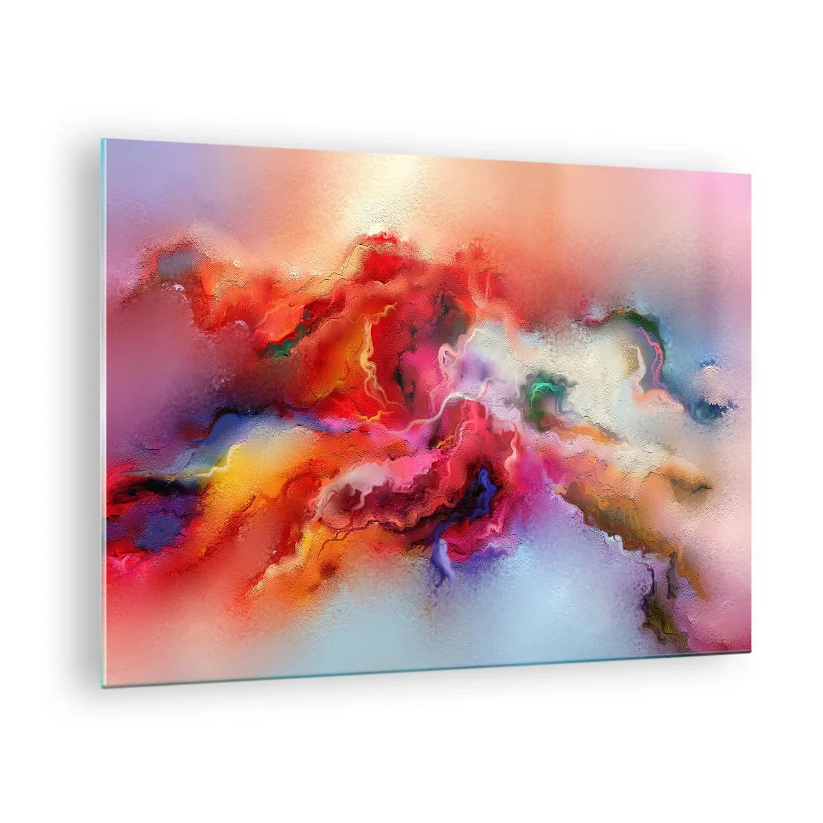 Schilderen op glas - Een kleurrijke abstractie die lijkt op wervelende rookpluimen. - 70x50cm - Hoe vang je dromen - rook - Moderne wanddecoratie voor woonkamer en slaapkamer ARTTOR