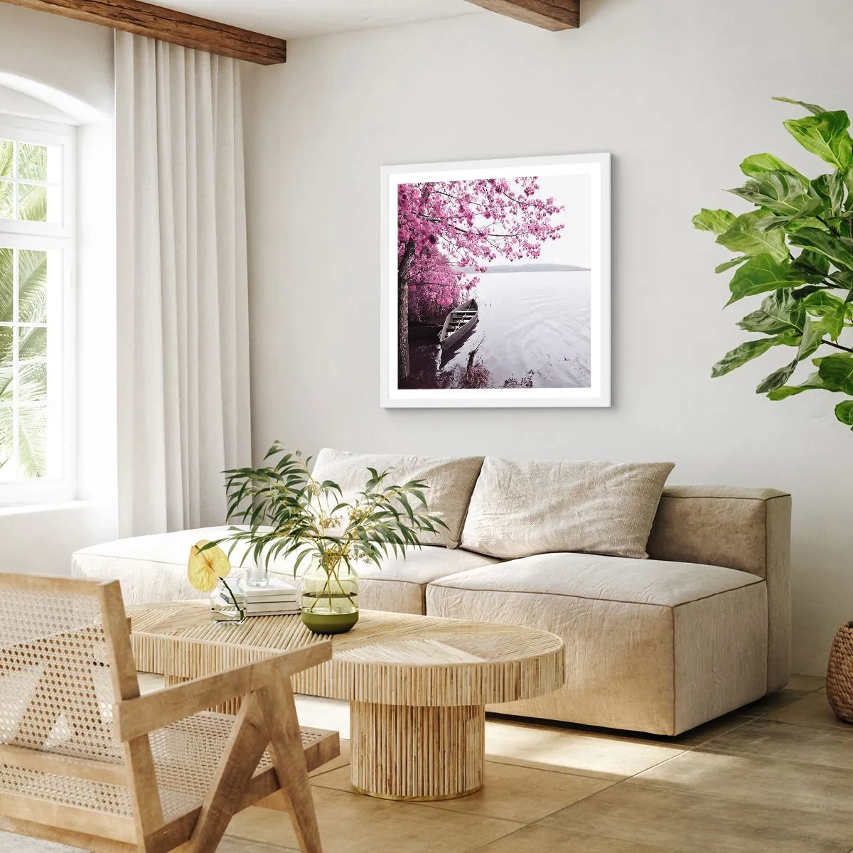 Poster in een witte lijst - In roze stilte - 50x50 cm