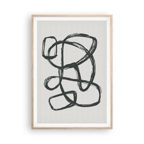 Een poster in een licht eiken lijst - Lusvormige abstractie - 70x100 cm