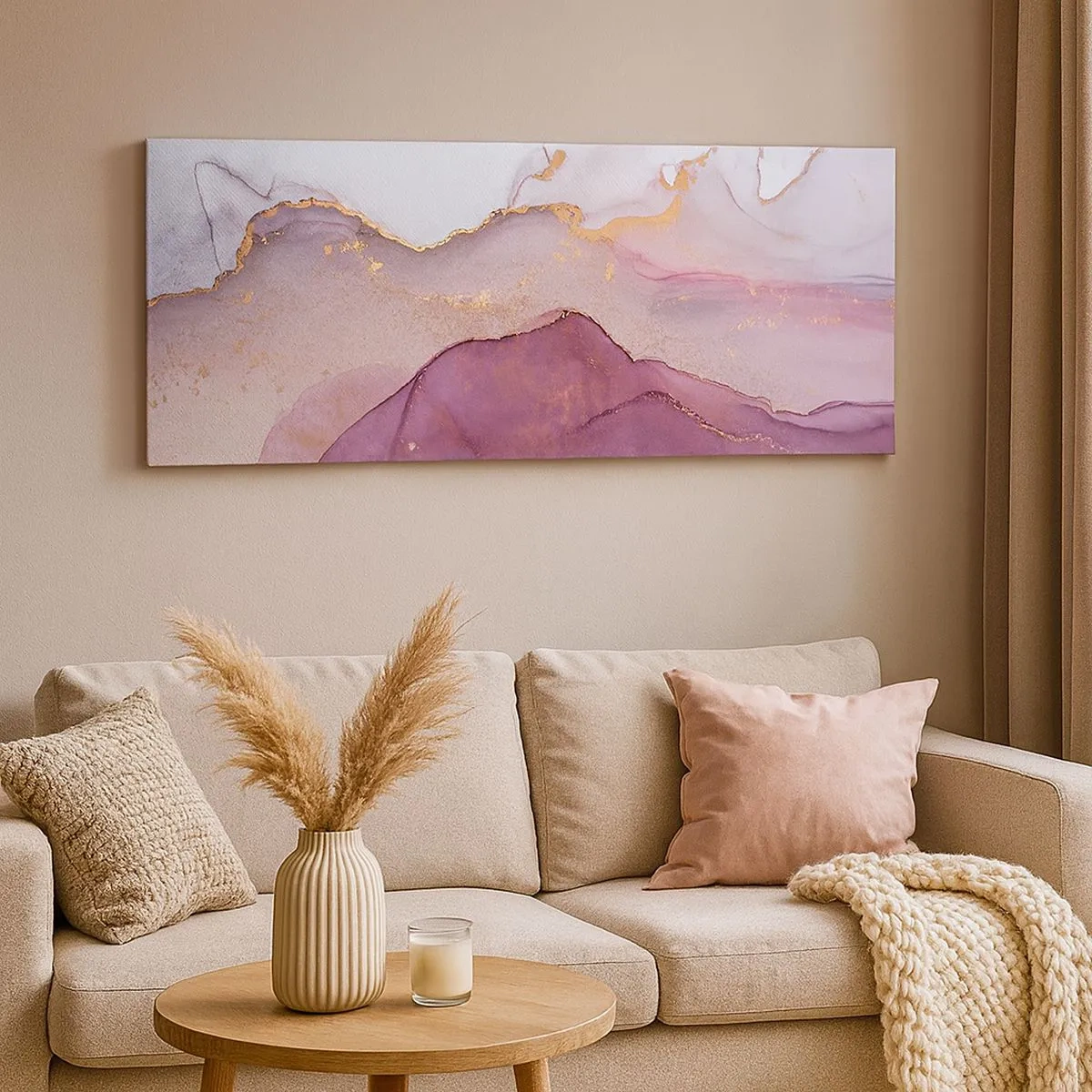 Schilderen op canvas - Lila en paarse golven - 100x40 cm