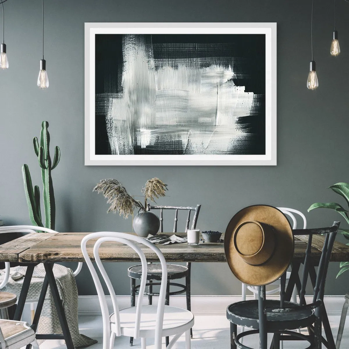 Poster in een witte lijst - Geweven van verticaal en horizontaal - 100x70 cm