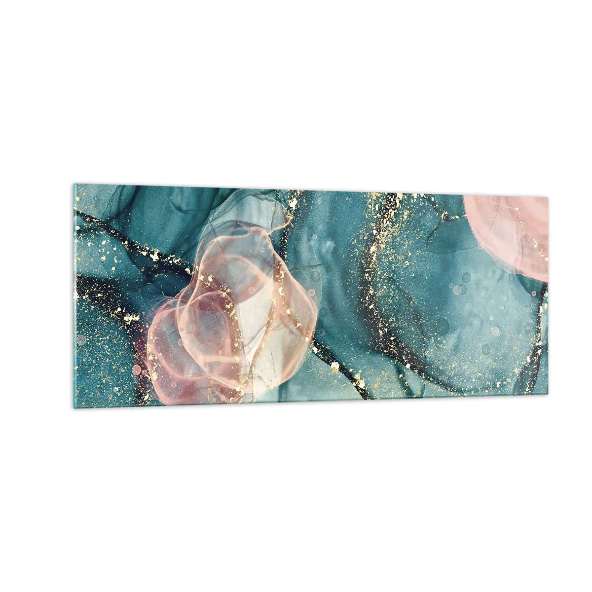 Schilderen op glas - Zijdeblauw, tule roze - 100x40 cm