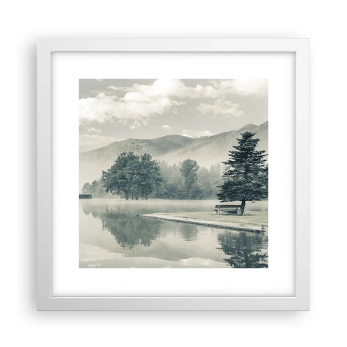 Poster in een witte lijst - Het meer slaapt nog - 30x30 cm