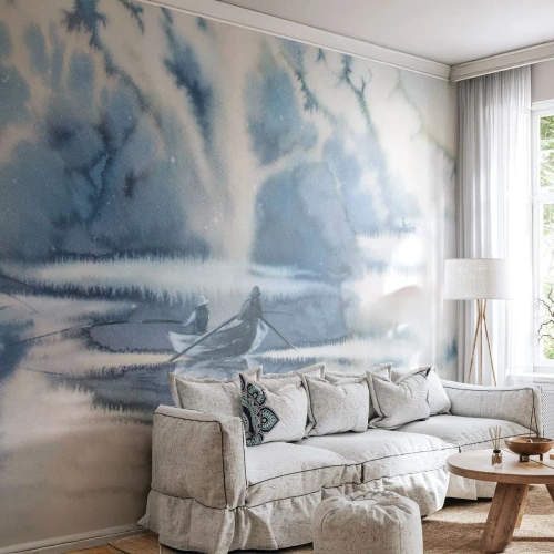 Fotobehang Premium Canvas - Vissers in hun paradijs - Abstractie, Meer, Vissen - 450x315 cm