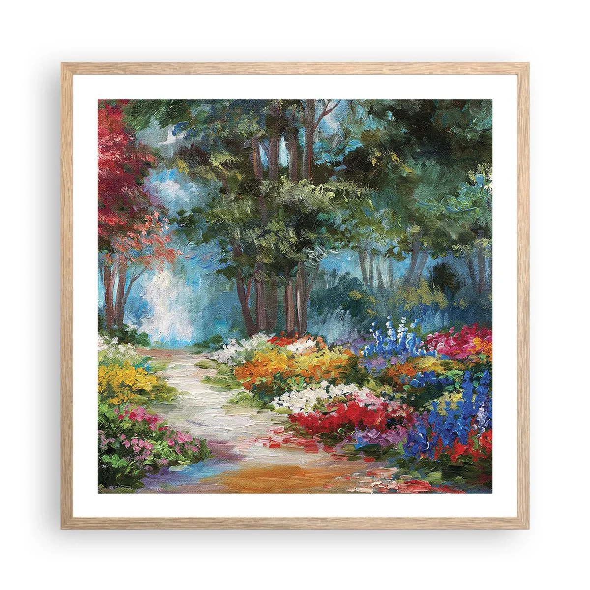 Een poster in een licht eiken lijst - Bostuin, bloemenbos - 60x60 cm