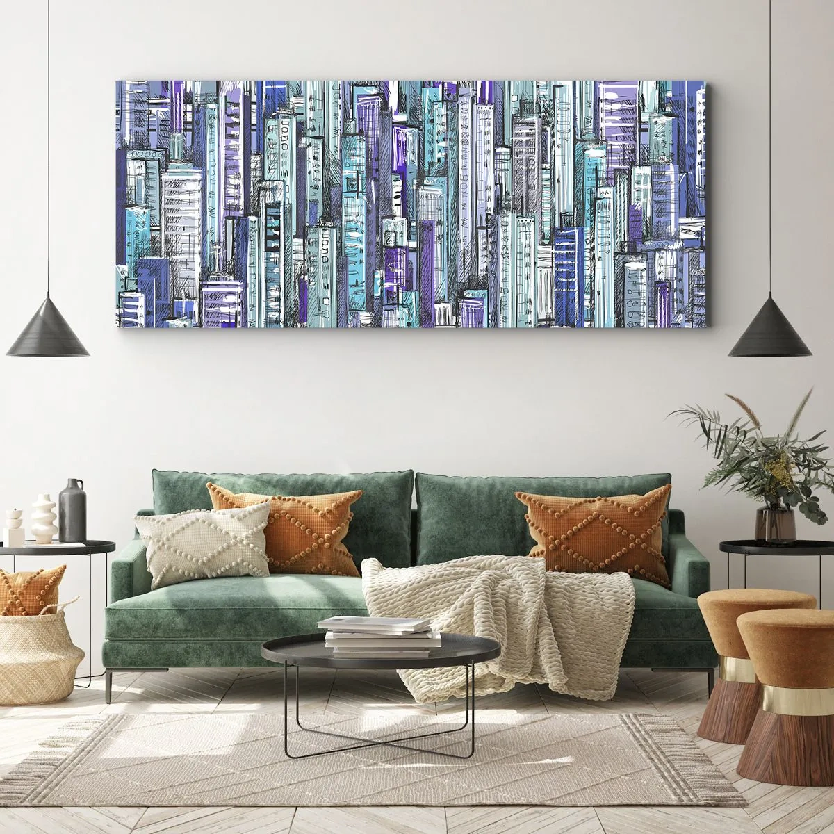 Schilderen op canvas - Blauwachtig van de hemel - 100x40 cm