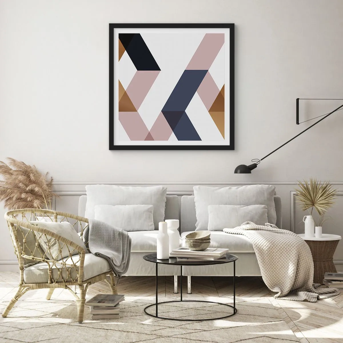 Poster in een zwarte lijst - Vlakken en hoeken - 30x30 cm