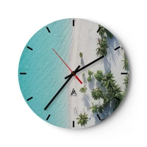 Wandklok - Klok - Bovenaanzicht van het strand met turquoise water en palmbomen - 30x30cm - Een vakantie in het paradijs - Moderne wanddecoratie voor woonkamer, keuken en slaapkamer ARTTOR