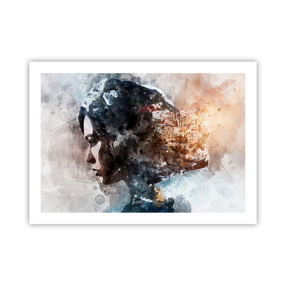 Poster - Een verhaal over een meisje met een stad op de achtergrond - 70x50 cm
