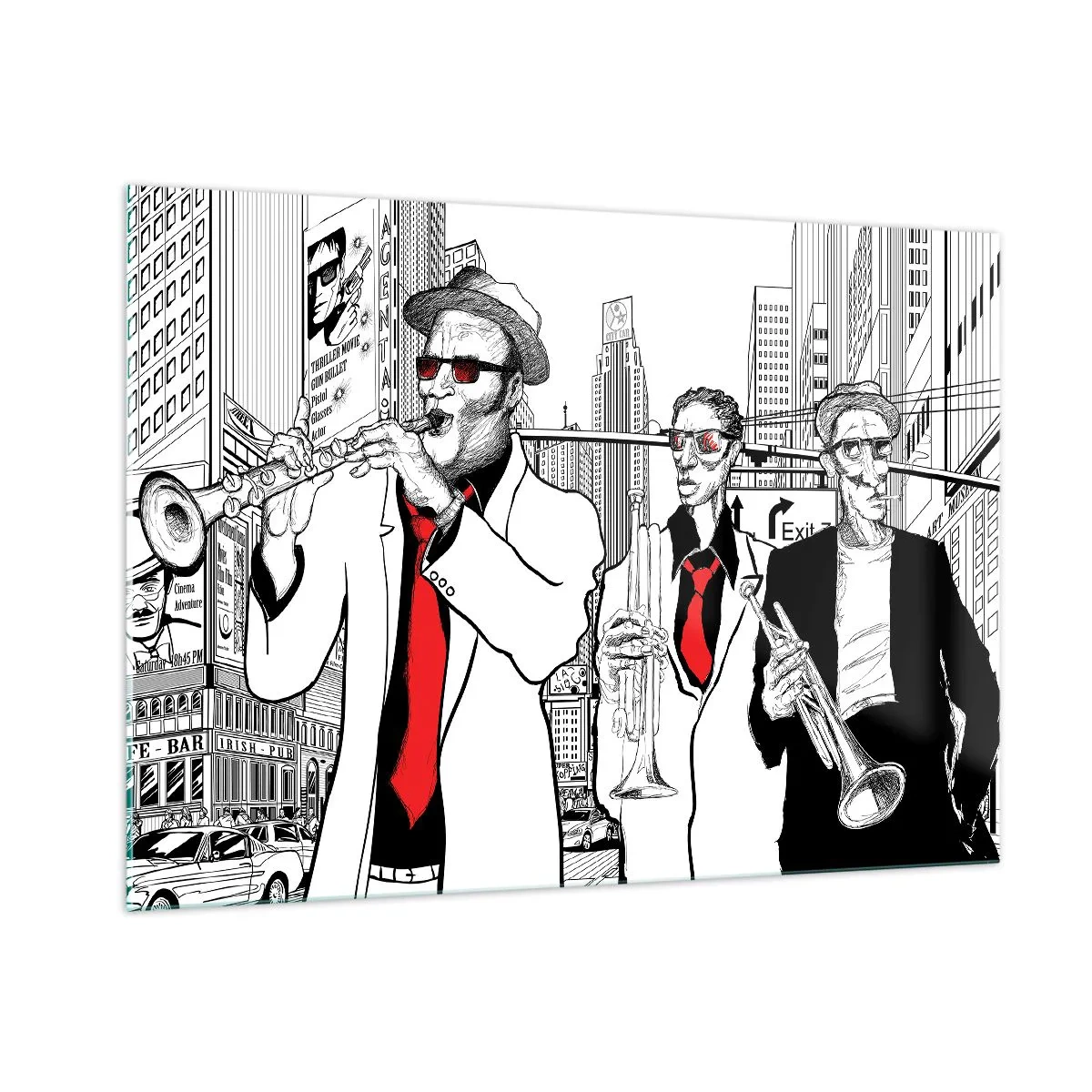 Schilderen op glas - Urban rapsodie in zwart en rood - 100x70 cm