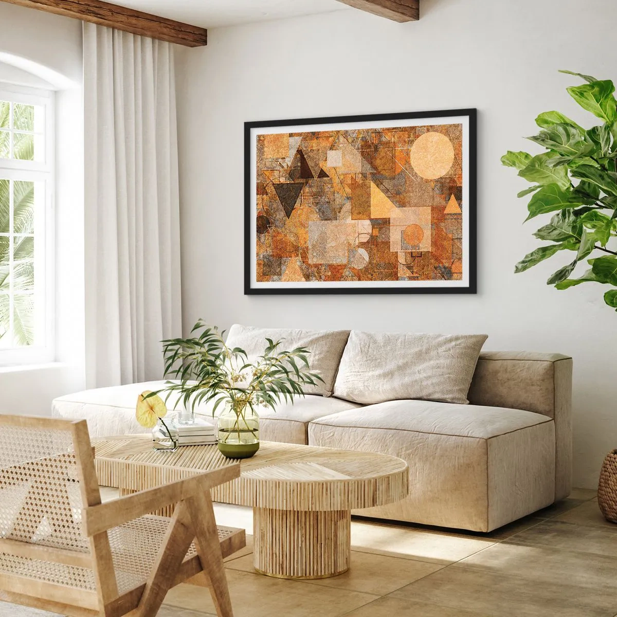 Poster in een zwarte lijst - Een kubistische studie van brons - 91x61 cm