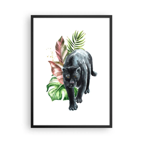 Poster in een zwarte lijst - Zwarte panter tegen een achtergrond van tropische bladeren - 50x70cm - Wilde van het hart - Moderne wanddecoratie voor woonkamer en slaapkamer ARTTOR