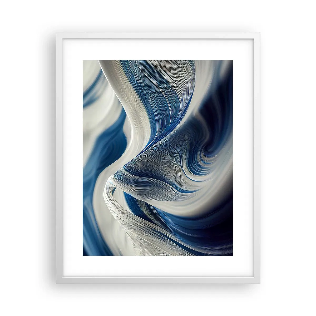Poster in een witte lijst - De vloeibaarheid van blauw en wit - 40x50 cm
