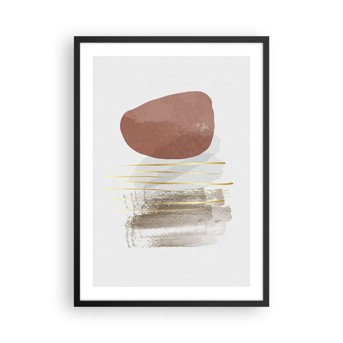 Poster in een zwarte lijst - Minimalistische abstractie met geometrische vormen en gouden lijnen - 50x70cm - Abstracte zuilengalerij - Moderne wanddecoratie voor woonkamer en slaapkamer ARTTOR