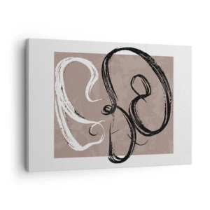 Schilderen op canvas - Zwart-wit abstractie op een beige achtergrond - 70x50cm - Compositie – de zoektocht naar volheid - Moderne wanddecoratie voor woonkamer en slaapkamer ARTTOR