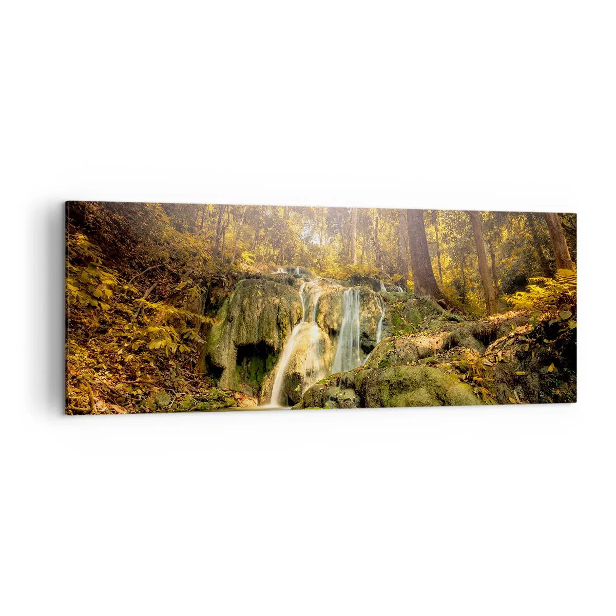 Schilderen op canvas - Boscascade in het groen - 140x50 cm