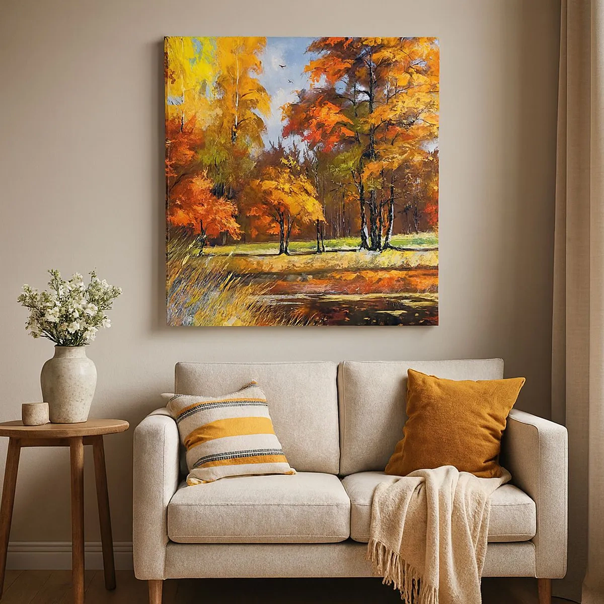 Schilderen op canvas - Landschap in goud en brons - 30x30 cm