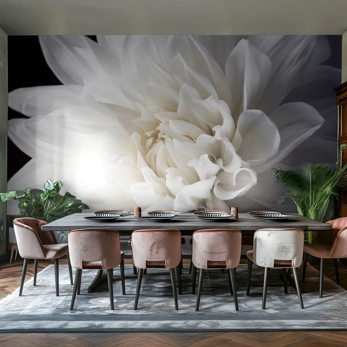 Fotobehang Premium Canvas - Ochtend van de bruid - Bloem, Dahlia, Natuur - 250x175 cm