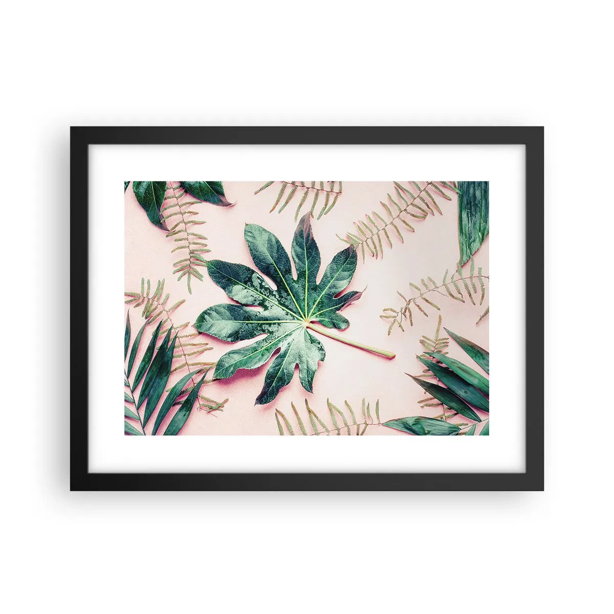 Poster in een zwarte lijst - Een studie van groen op een roze achtergrond - 40x30 cm