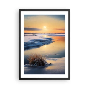 Poster in een zwarte lijst - Winterlandschap met een rivier bij zonsondergang - 50x70cm - Winterse zonsondergang - Moderne wanddecoratie voor woonkamer en slaapkamer ARTTOR