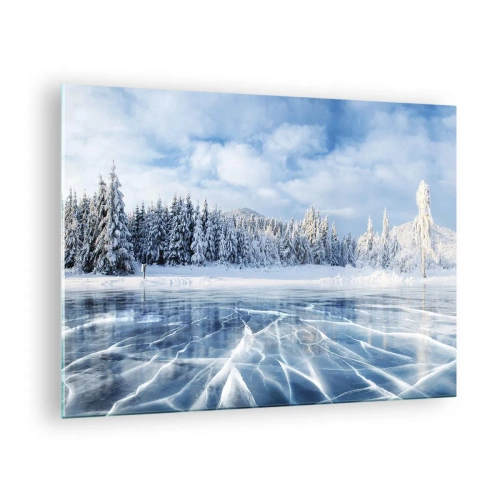 Schilderen op glas - Een bevroren meer omgeven door een winterbos - 70x50cm - Een oogverblindend en kristalhelder uitzicht - Moderne wanddecoratie voor woonkamer en slaapkamer ARTTOR