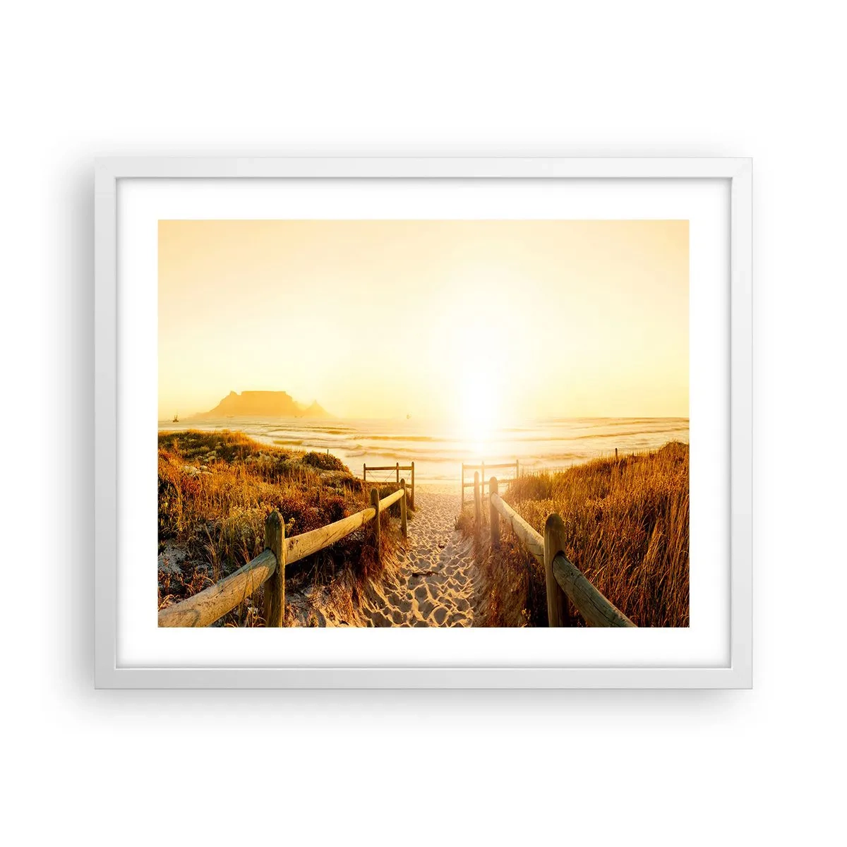 Poster in een witte lijst - Over het duin, richting de zon - 50x40 cm