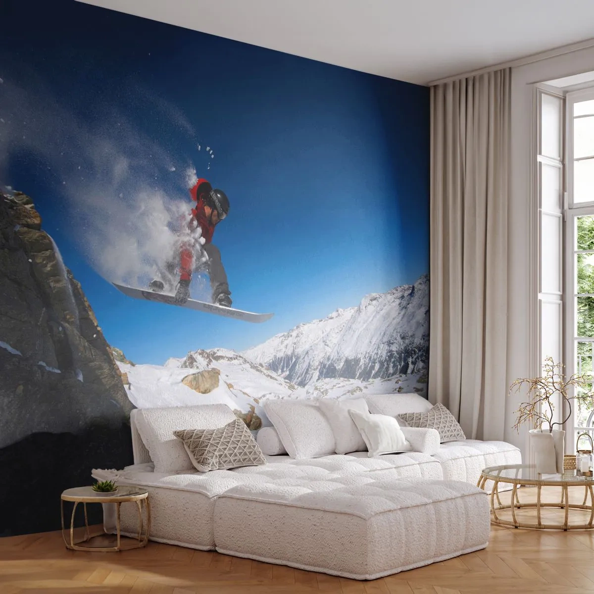 Fotobehang Premium Sand - En je werd een deel van de ruimte - Landschap, Snowboarden, Sport - 150x105 cm