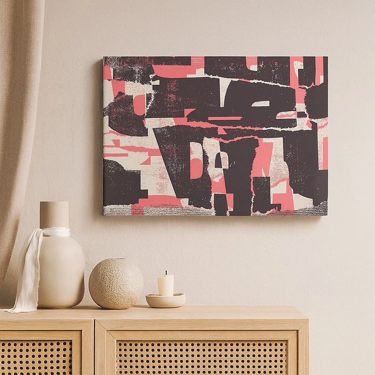 Schilderen op canvas - Een abstracte compositie in tinten roze en bruin. - 70x50cm - Al dit lawaai - Moderne wanddecoratie voor woonkamer en slaapkamer ARTTOR