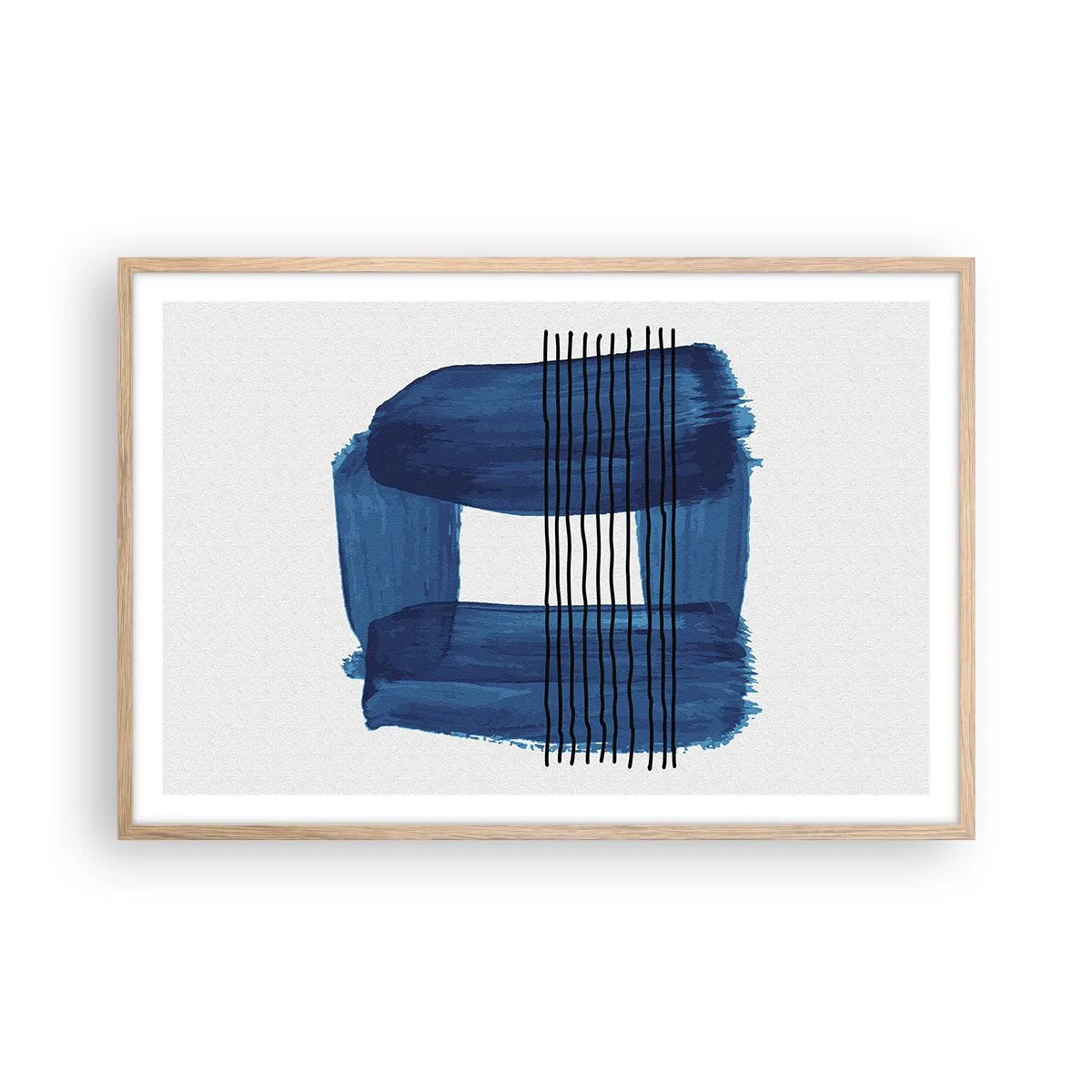 Een poster in een licht eiken lijst - Blauwe en zwarte compositie - 91x61 cm