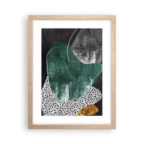 Een poster in een licht eiken lijst - Kleurrijke abstractie met bladgoud - 30x40 cm