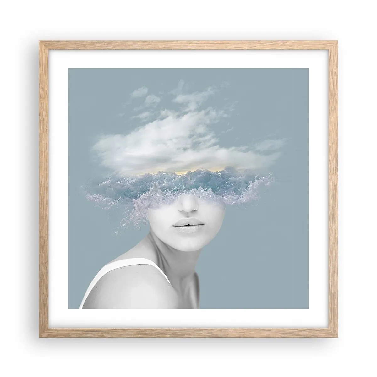 Een poster in een licht eiken lijst - Met hoofd in de wolken - 50x50 cm