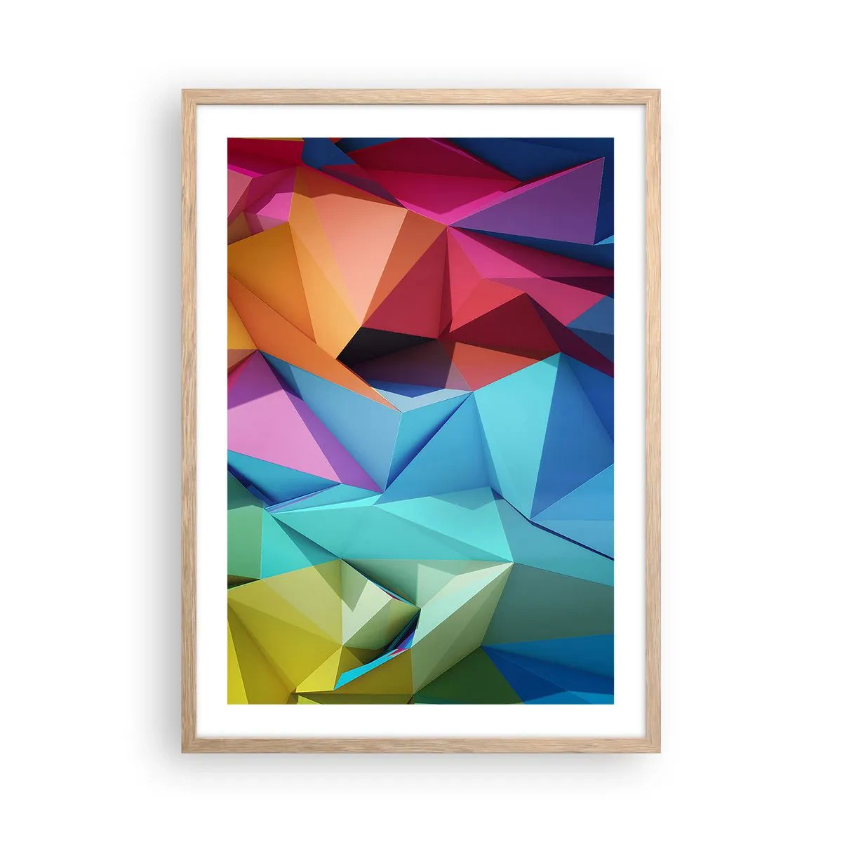 Een poster in een licht eiken lijst - Regenboog origami - 50x70 cm