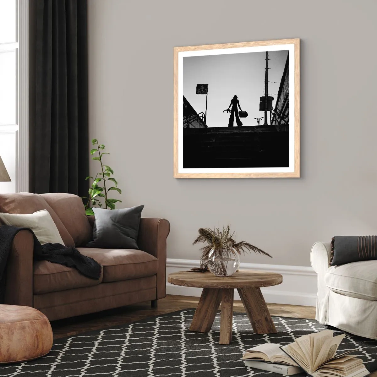 Een poster in een licht eiken lijst - Stedelijk dwalen - 50x50 cm