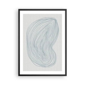 Poster in een zwarte lijst - Een minimalistische abstractie met een lineair patroon in blauwtinten. - 50x70cm - De glimlach van één druppel - Moderne wanddecoratie voor woonkamer en slaapkamer ARTTOR