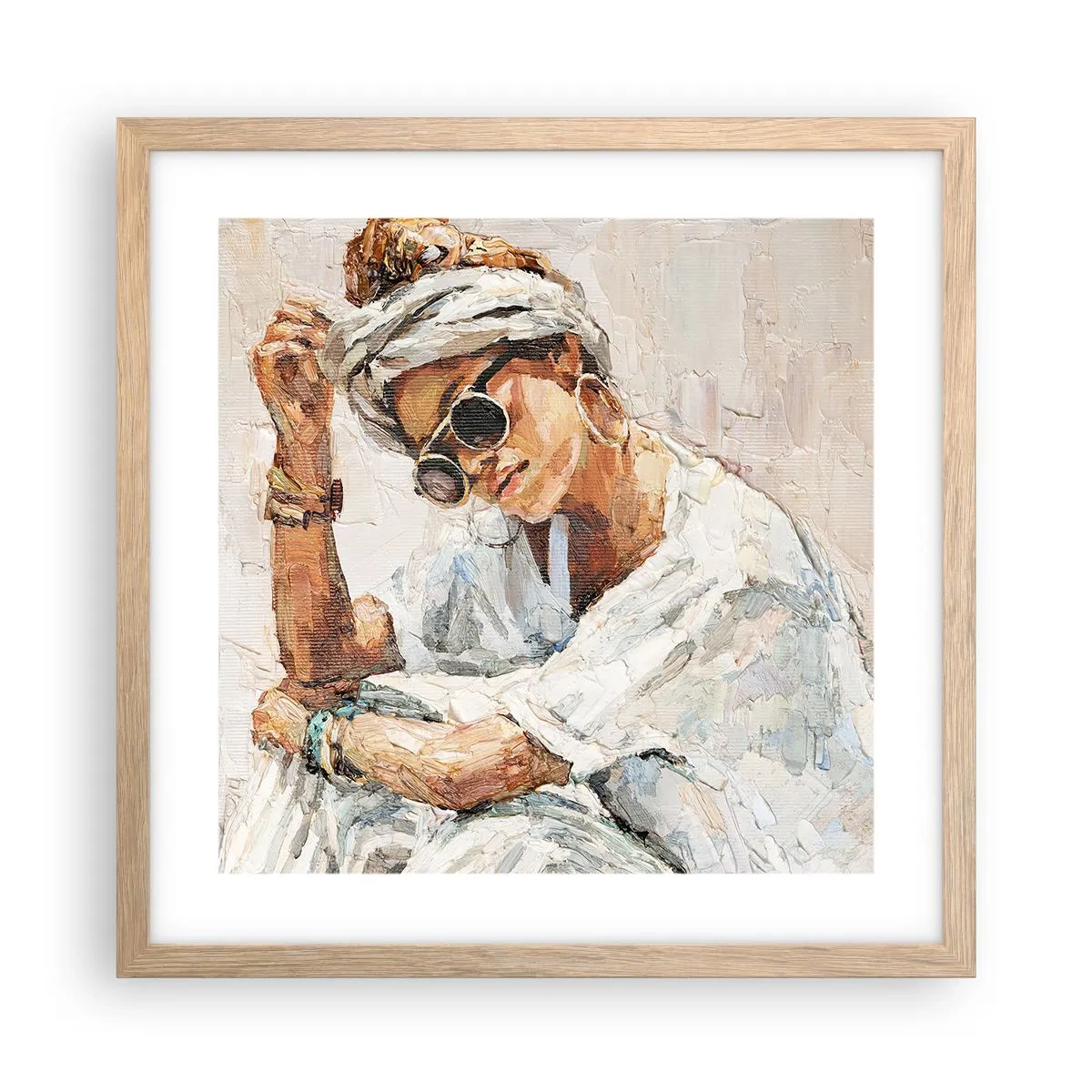 Een poster in een licht eiken lijst - Portret in de volle zon - 40x40 cm