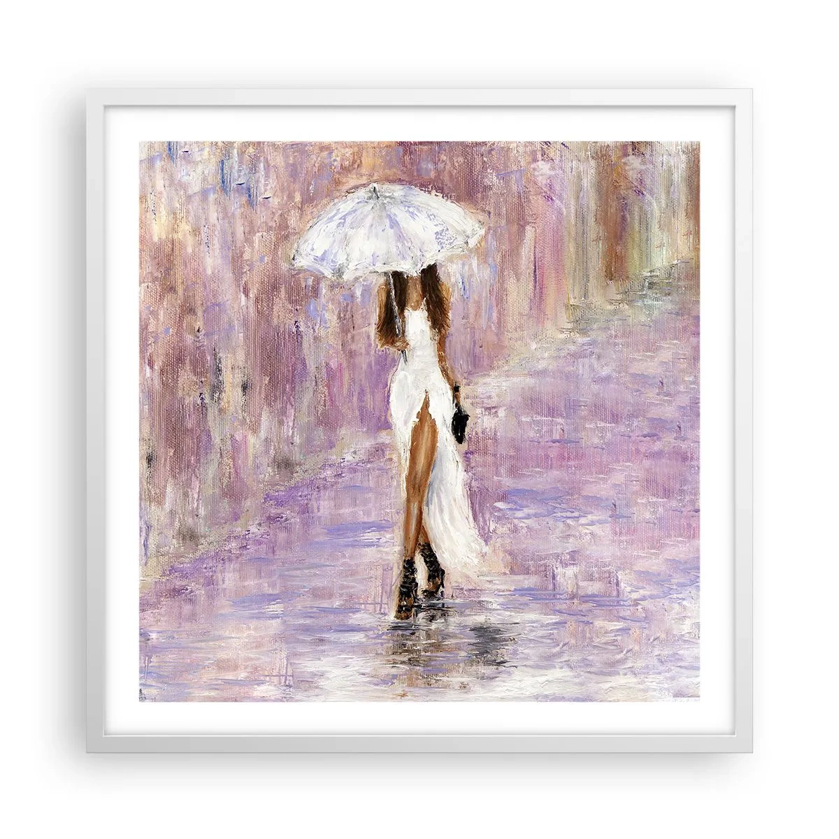 Poster in een witte lijst - In de lila regen - 60x60 cm
