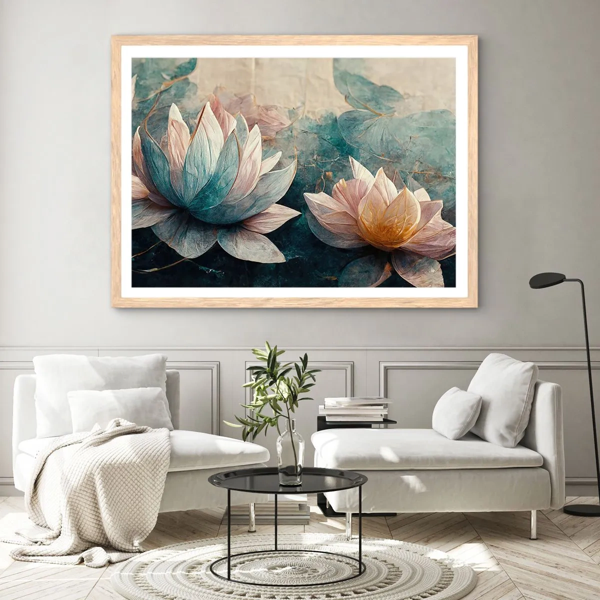 Een poster in een licht eiken lijst - Sterren van het meer - 100x70 cm