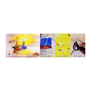 Fotobehang Monster Premium Sand - Een welverdiende rust in de haven - Vissersboot, Vissen, Vogels - 100x30 cm