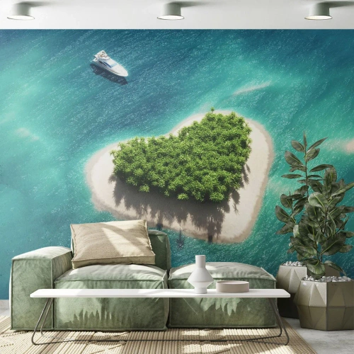 Fotobehang op maat Premium Canvas - Ik hou van de zomer - Landschap, Eiland In De Oceaan, Jacht