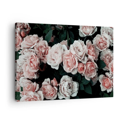 Schilderen op canvas - Roze rozen op een donkere achtergrond in een subtiele compositie - 70x50cm - Rozen ensemble - Moderne wanddecoratie voor woonkamer en slaapkamer ARTTOR