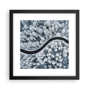 Poster in een zwarte lijst - Door het winterbos - 30x30 cm