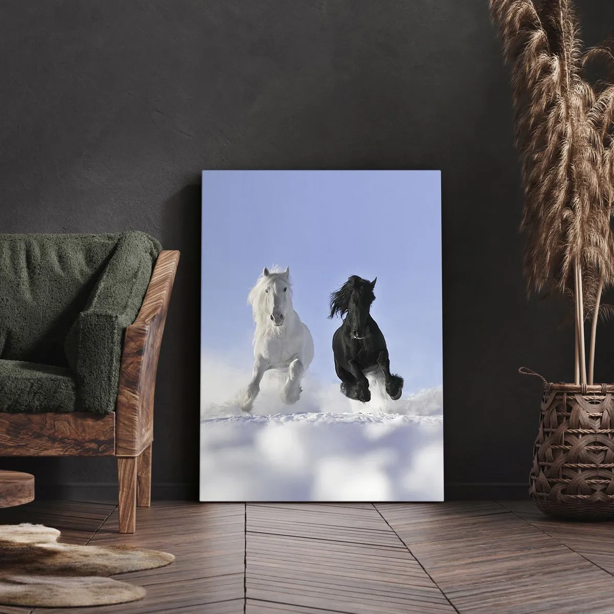 Schilderen op canvas - Zwart-wit galop - 55x100 cm